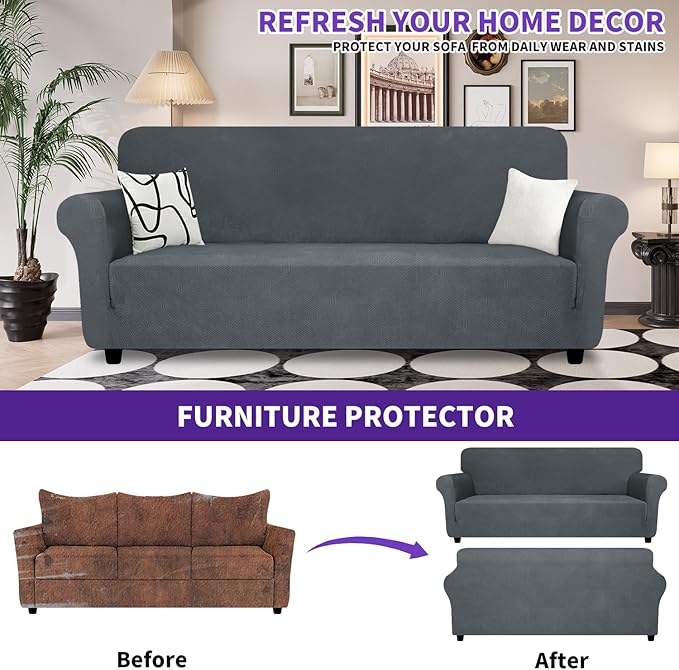 ZNSAYOTX Super Stretch Couch Cover, New Striped Sofa Covers Fitted Slipcovers