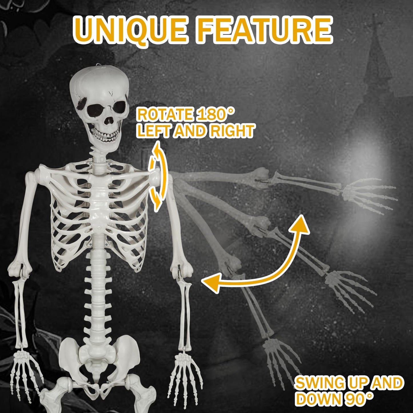 SUNREEK 5.9ft Halloween Full Size Skeleton, Large Human Skeleton Bones with Full Body Posable Joints for Halloween Graveyard Haunted House Spooky Scene Décor (5.9ft)