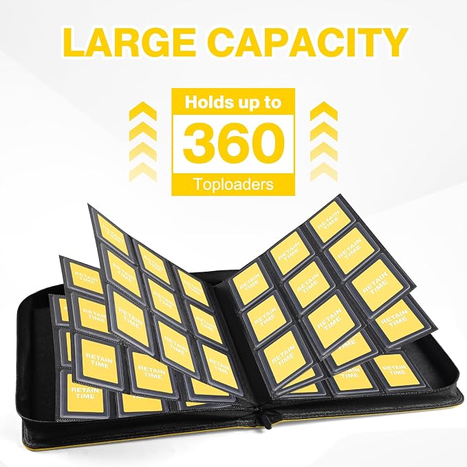 Toploader Binder, Holds 360 Toploaders, 100 Toploaders INCLUDED, 9-Pocket PU Cover Top Loader Binder for 3" x 4" Rigid Toploader, Ringless Double-Sided Toploader Card Binder for TCG, Sport Cards