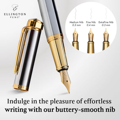 Luxury Fountain Pen Set- Fountain Pens for Writing - Smooth Extra Fine Nib - Includes Refillable Ink Converter, 3 Ink Cartridges [Black & Blue], Gift Box - Elegant Calligraphy