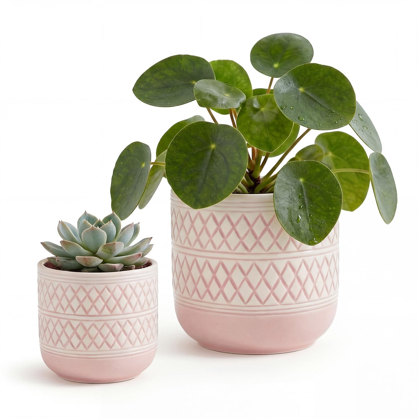 HERDUK Decorative Ceramic Flower Pots Set of 2 – 6 & 4.7 Inch Indoor Plant Pots, Boho Decorative Pots for Plants, Orchid & Succulent Planters with Drainage