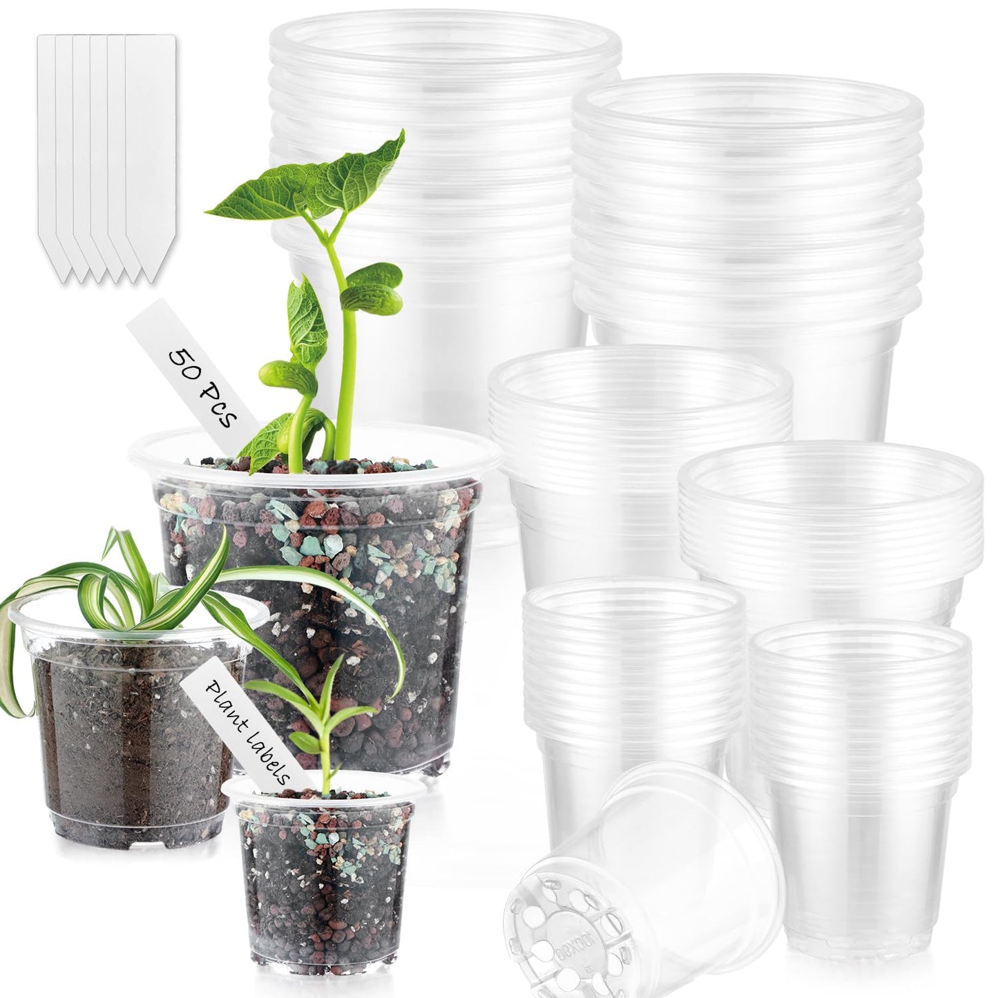 60 Pcs Clear Nursery Pots with Drainage Indoor 4 5 6 Inch Nursery Pot with Drainage Holes Plastic Seedling Pots for Plants, Plant Starter Pot with Holes Clear Plastic Planter for Indoor Plants