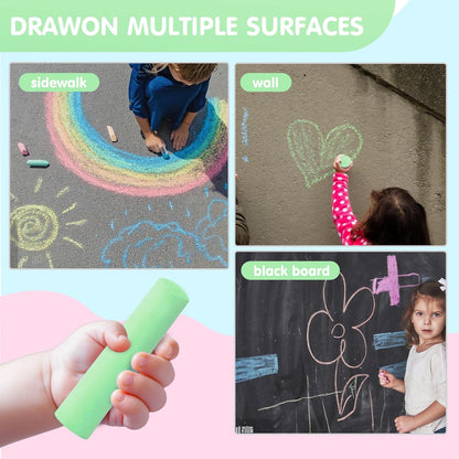 50 Pack Washable Sidewalk Chalks for Kids Non-Toxic Jumbo Chalk for Outdoor Art Play, Colored Chalk for Painting on Chalkboard, Blackboard and Playground