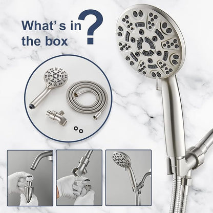 Cobbe 8-Setting Handheld Shower Head Bathroom Showerhead Set - Detachable Shower Heads with 5ft Stainless Steel Hose and Brass Swivel Bracket (Brushed Nickel)