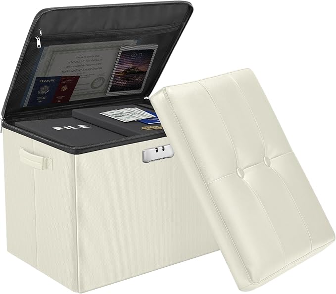 DocSafe Storage Ottoman with Lock, Fireproof＆Waterproof 17 Inches Folding