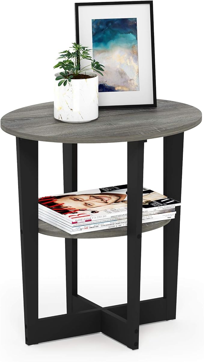 Furinno JAYA Side Table, 2-Tier Round Modern End Table
