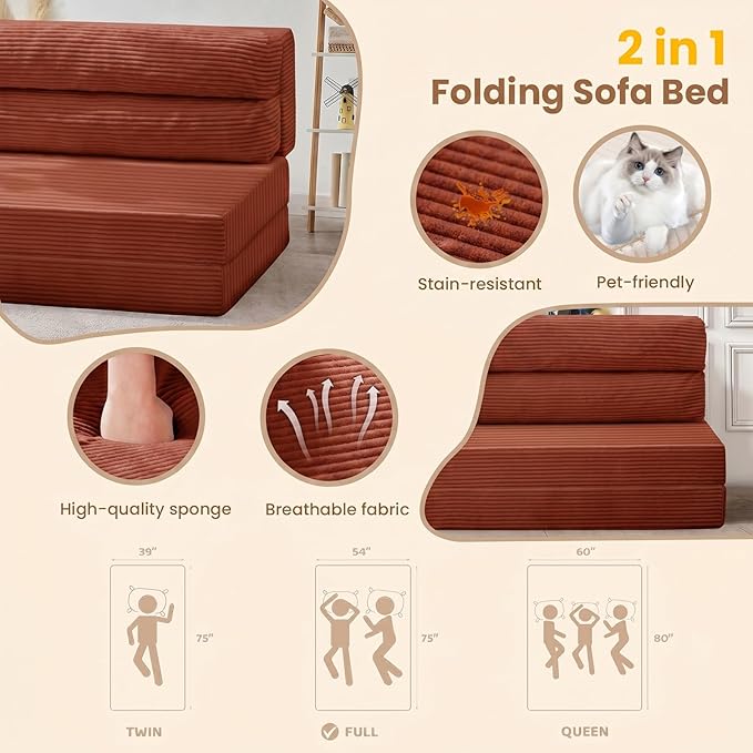 JUIKURY Folding Sofa Bed, Convertible Sleeper Chair