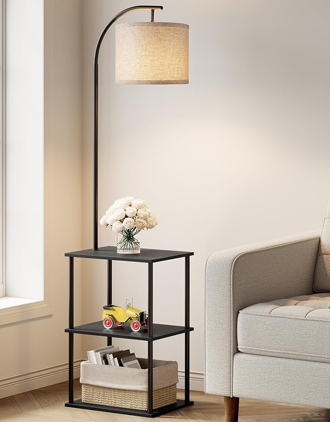 PARTPHONER Floor Lamp with Table, Night Stand with Lamp, Narrow Side Table with