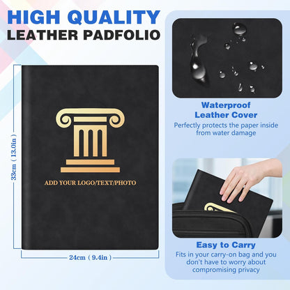 Personalized Padfolio Folder, Leather Custom Portfolio for Men & Women Resumes Office Business, A4 Portfolio Binder for Office College Resumes (Black)