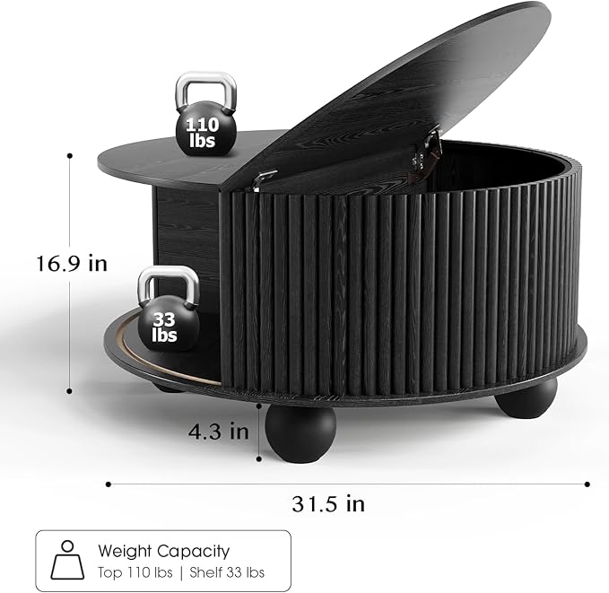 JOINICE Black Round Coffee Table