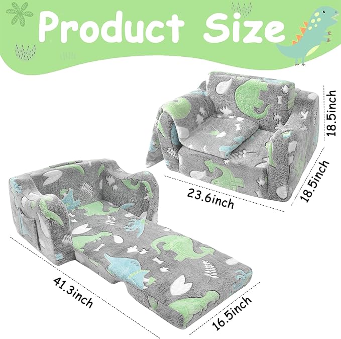 2-in-1 Soft Plush Toddler Couch & Chair – Fold Out Convertible Sofa to Lounger