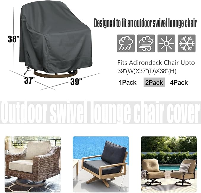 Outdoor Swivel Lounge Chair Cover 2 Pack, Fits to Lawn Patio Chairs, 420D