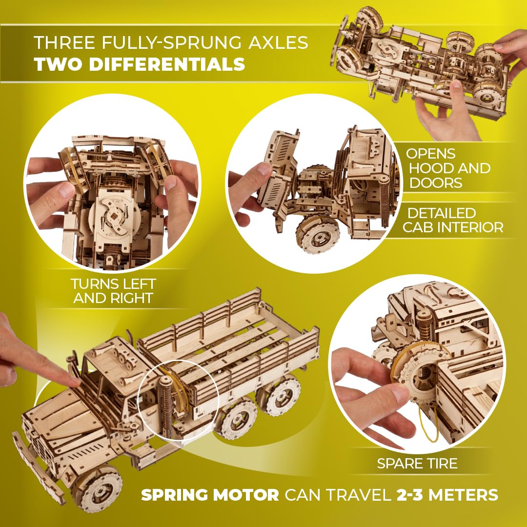 UGEARS Cargo Truck 3D Wooden Puzzles for Adults - Wooden Model Kits for Adults Cars Kits for Adult Puzzle Model Truck Kits Mechanical Models Brain Teaser, Hobby Set