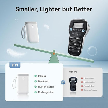 DEEPIN Label Maker Machine Portable Bluetooth Label Maker with Tape, Thermal Label Printer Multiple Templates for Phone, Mini Label Sticker Printer for Business Office Organization (White)