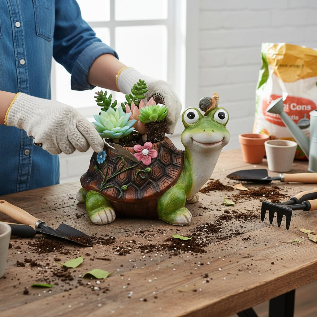 CALECACALO Turtle Plant Pots, Succulent Pots with Drainage Hole, Funny Tortoise Resin Flower Pots Planters for Outdoor Indoor Plants, Room Office Décor Plants NOT Included