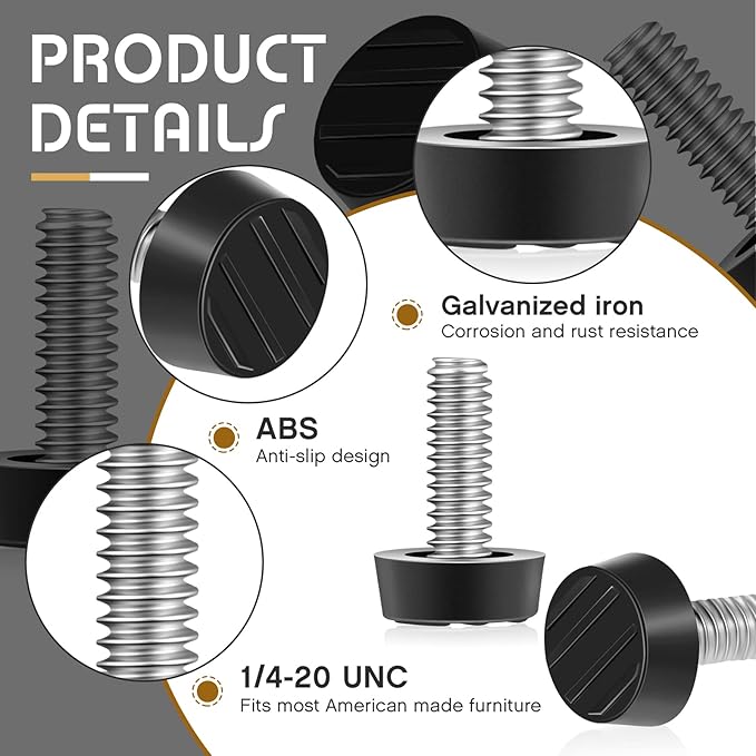 Hotop 1/4-20 UNC Thread Adjustable Table Levelers Screw Foot Levelers