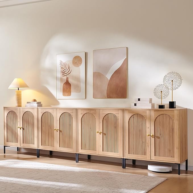 IFBUY Modern Sideboard Buffet Cabinet, 123.5" W Fluted Arched Buffet Cabinet