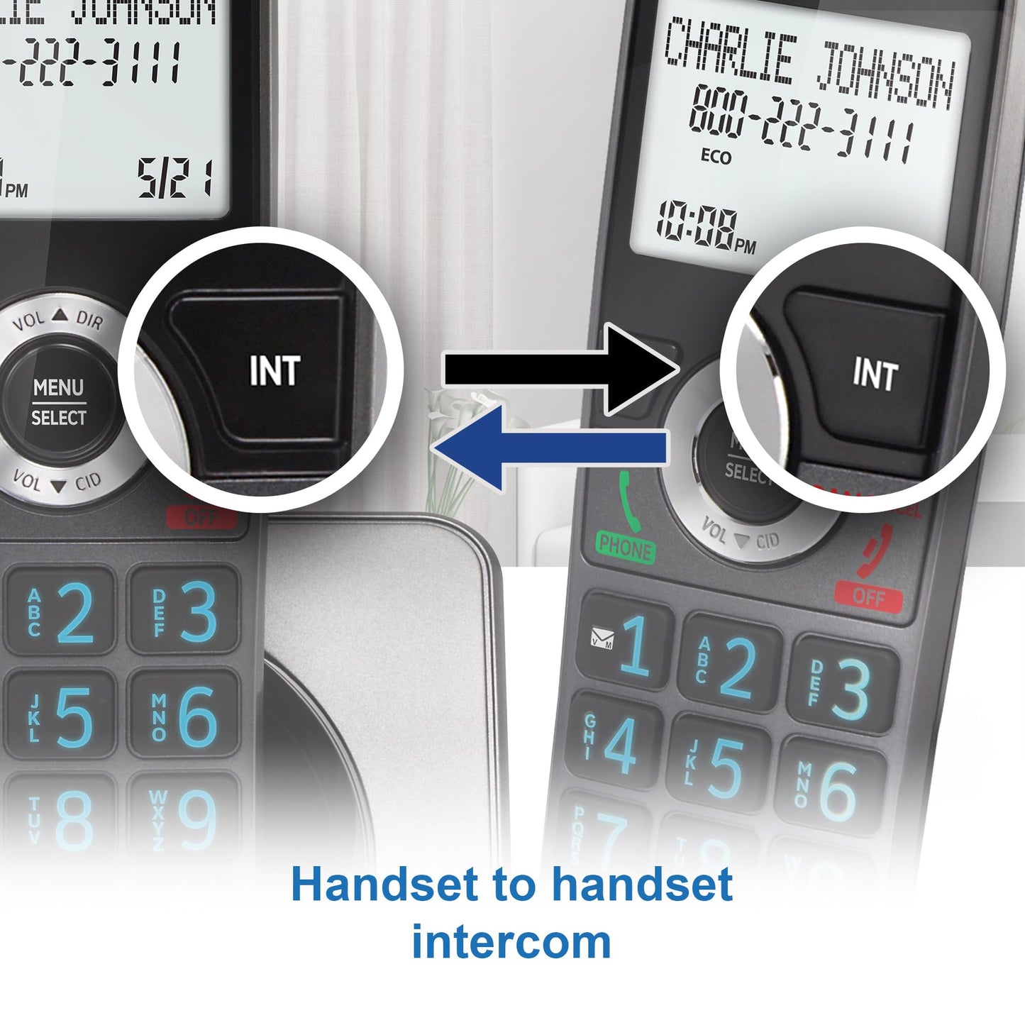 AT&T GL2101-2 DECT 6.0 2-Handset Cordless Home Phone with Call Block, Caller ID, Full-Duplex Handset Speakerphone, 2" White Backlit Display, Lighted Keypad (Graphite & Black)