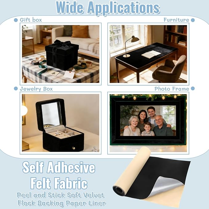 Self Adhesive Felt Fabric, DIY Velvet Fabric Peel and Stick Felt Arts Crafts
