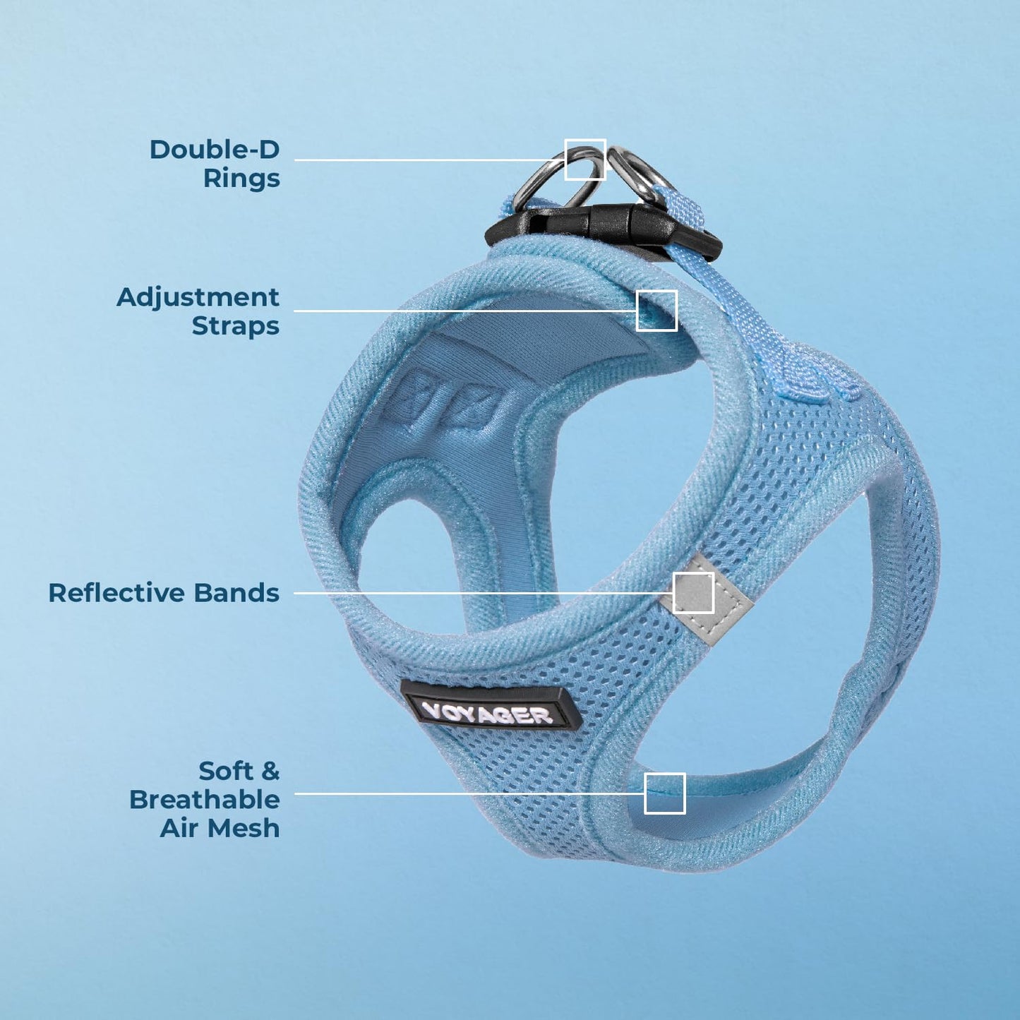 Best Pet Supplies - All Weather Mesh, Reflective, No Pull Harness for Small, Medium Dogs, Cats - Secure with Hook & Loop Fastener, Buckle, Double D-Rings - Baby Blue, S