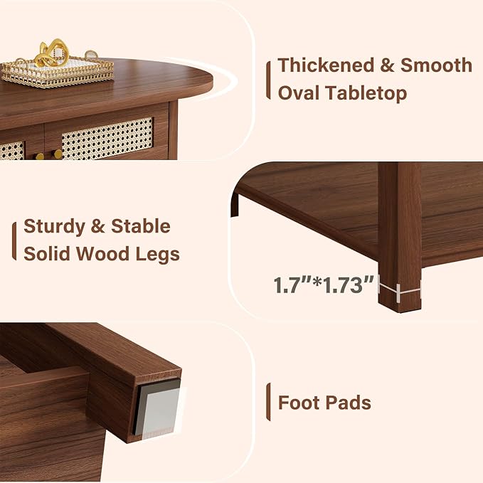 LVB Rattan Coffee Table, Boho Wood Living Room Table