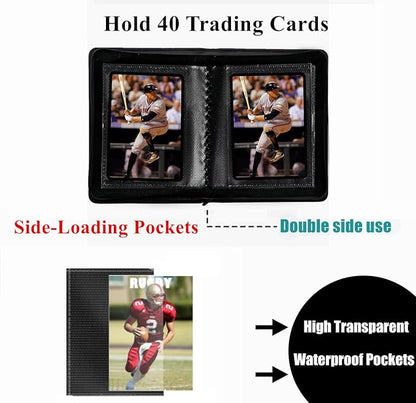 Ringless Card Binder for Trading Cards - 40 Pocket Side-Loading Card Album with 20 Sleeves, Lightweight Zipper Storage Folders for TCG, MTG, Sports Cards (Baseball, Football) (Red)