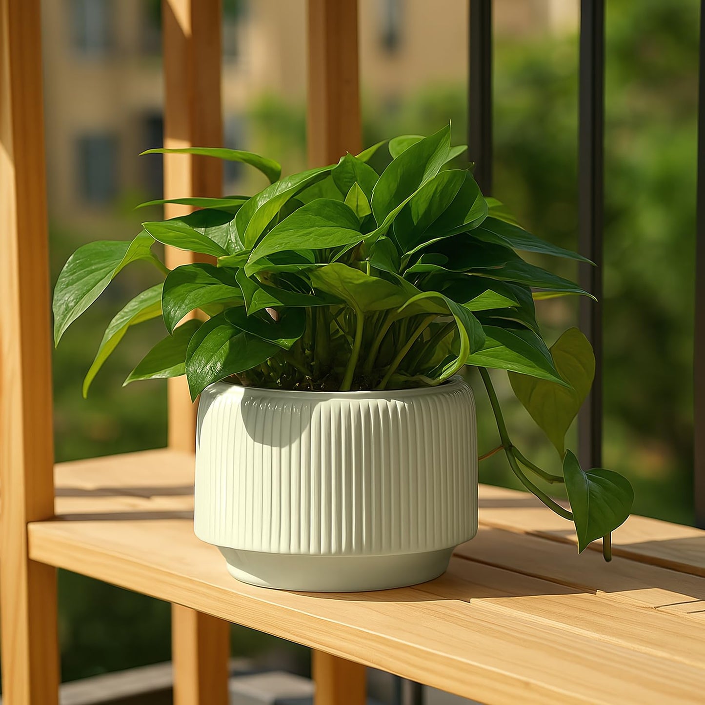 OXART Ceramic Plant Pots, Set of 3, 10/7.5/5.8Inch Planters for Indoor Plants, Modern Pots for Plants, Stylish Round Flower Pot with Drainage Holes, Outdoor Planter Pot, Green