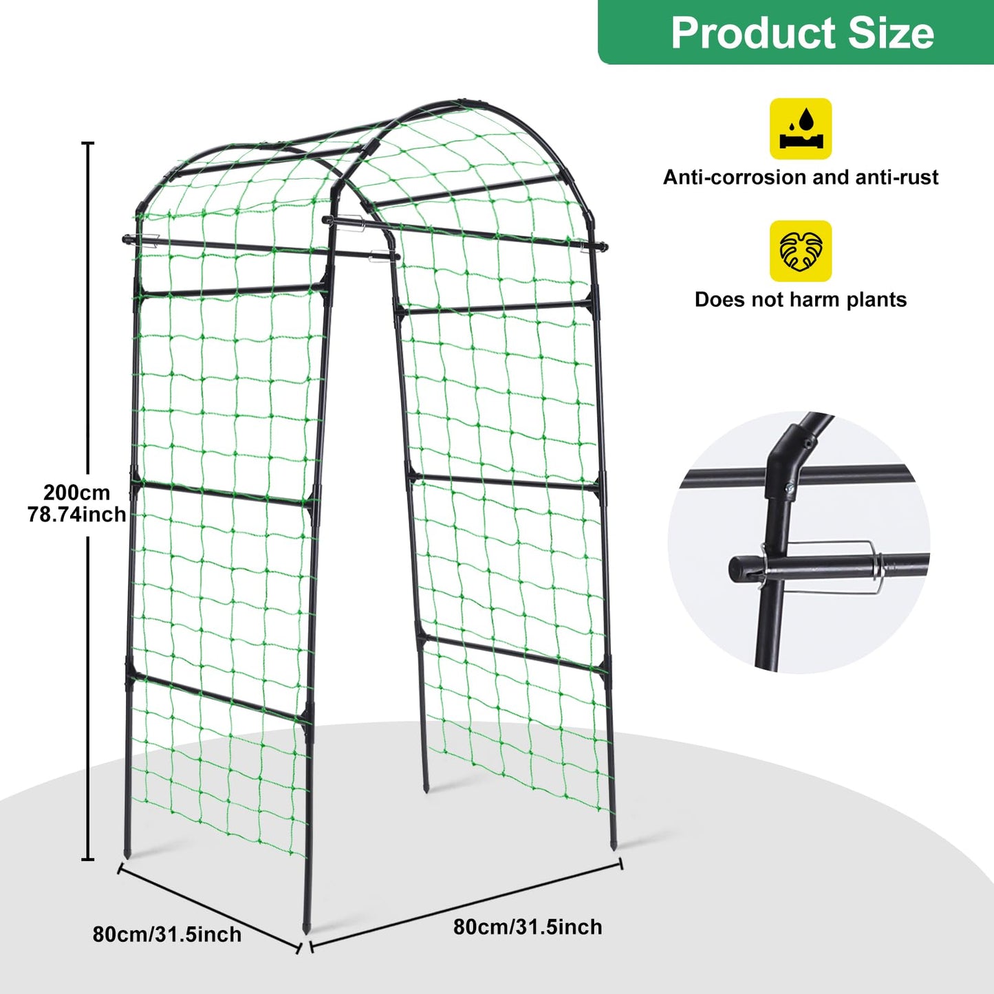 Yotoworth Garden Arch Cucumber Trellis for Climbing Plants Outdoor, 6.7ft Tall Archway Arbor Plant Support Grape Vine Tomato Pea Bean Trellis for Raised Bed Backyard, Black