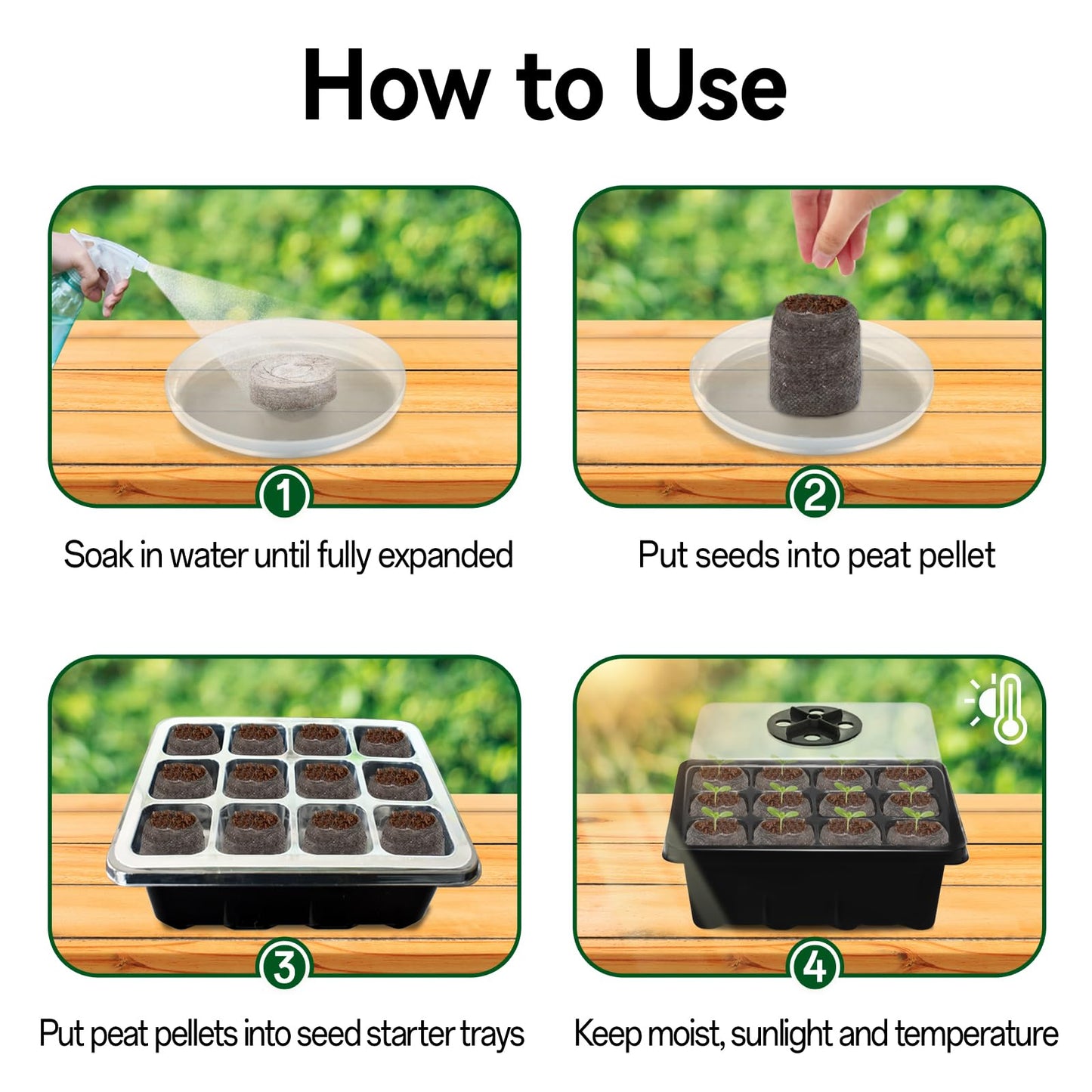 Halatool 8 Pack Seed Starter Tray with 100 PCS Peat Pellets, 96 Cells Black Seeding Starter Trays for Organic Seed Starter Soil Pods for Planting Vegetables Plants Flowers - Starting Seeds Kit