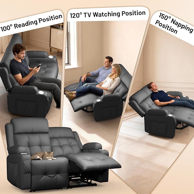 Reclining Loveseat with Pebble Texture Fabric, Loveseat Recliner with USB/Type