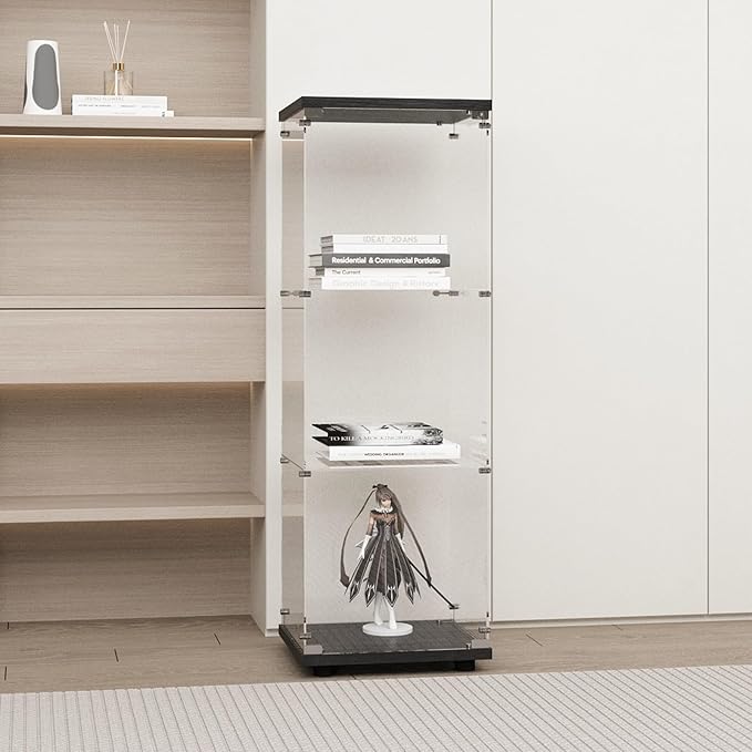 Display Cabinet with Glass Door and Lock, 3-Shelf Fast Installation Curio