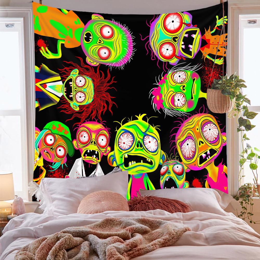 Horror Tapestry Blacklight Tapestry for Bedroom Zombie Crowd Around Tapestries UV Reactive Poster Glow in the Dark Walker Undead Ghoul Tapestries Wall Hanging Halloween Decor Scary Room Decor 90"x71"