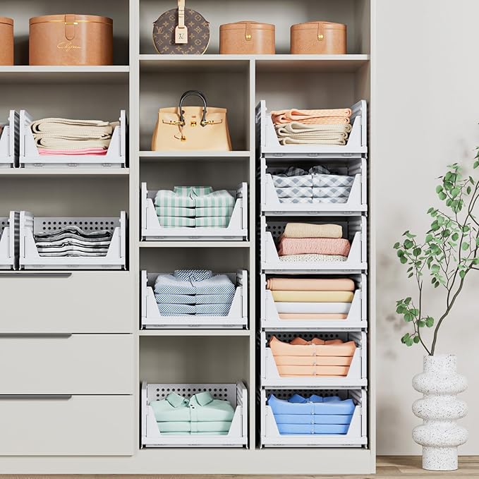 5 Pack Stackable Closet Storage Basket
