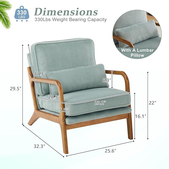 VINGLI Upgraded Premium Corduroy Accent Chair, Upholstered Arm Chair, Solid