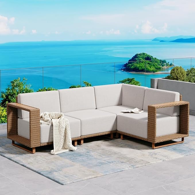 SUNSHINE VALLEY L Shaped Patio Furniture, Outdoor Sectional Sofa