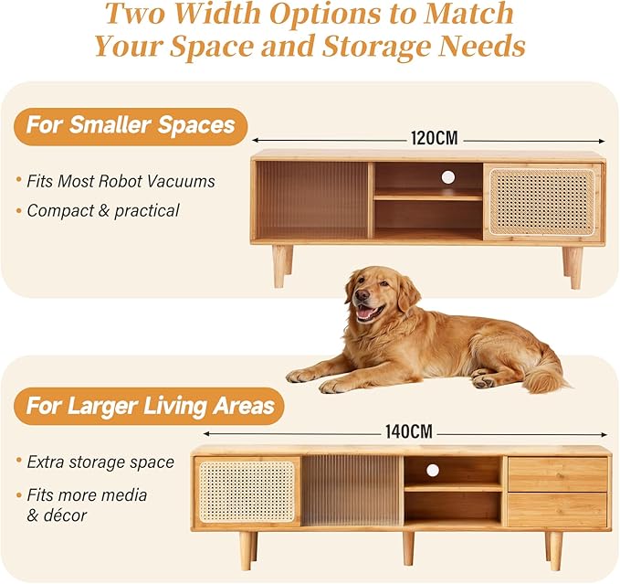 Tiita Rattan TV Stand for 55 60 Inch TV, Bamboo TV Cabinet