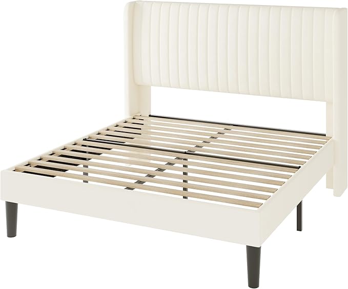 Allewie Full Size Velvet Bed Frame/Vertical Channel Tufted Wingback