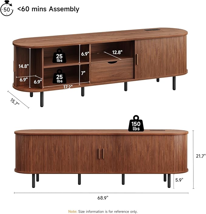 ONBRILL 69" TV Stand with Power Outlet