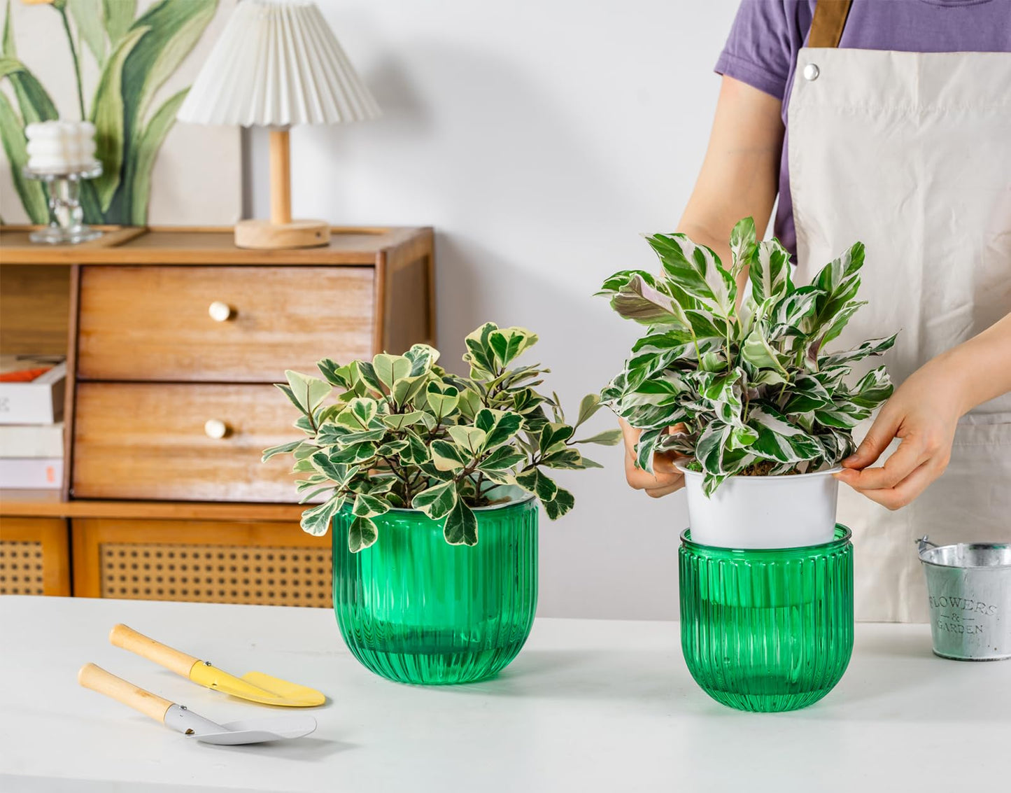 Melphoe Self Watering Pots for Indoor Plants, 6.5/5.3 Inch 2 Pack and 2Pack 7 inch Flower Pots