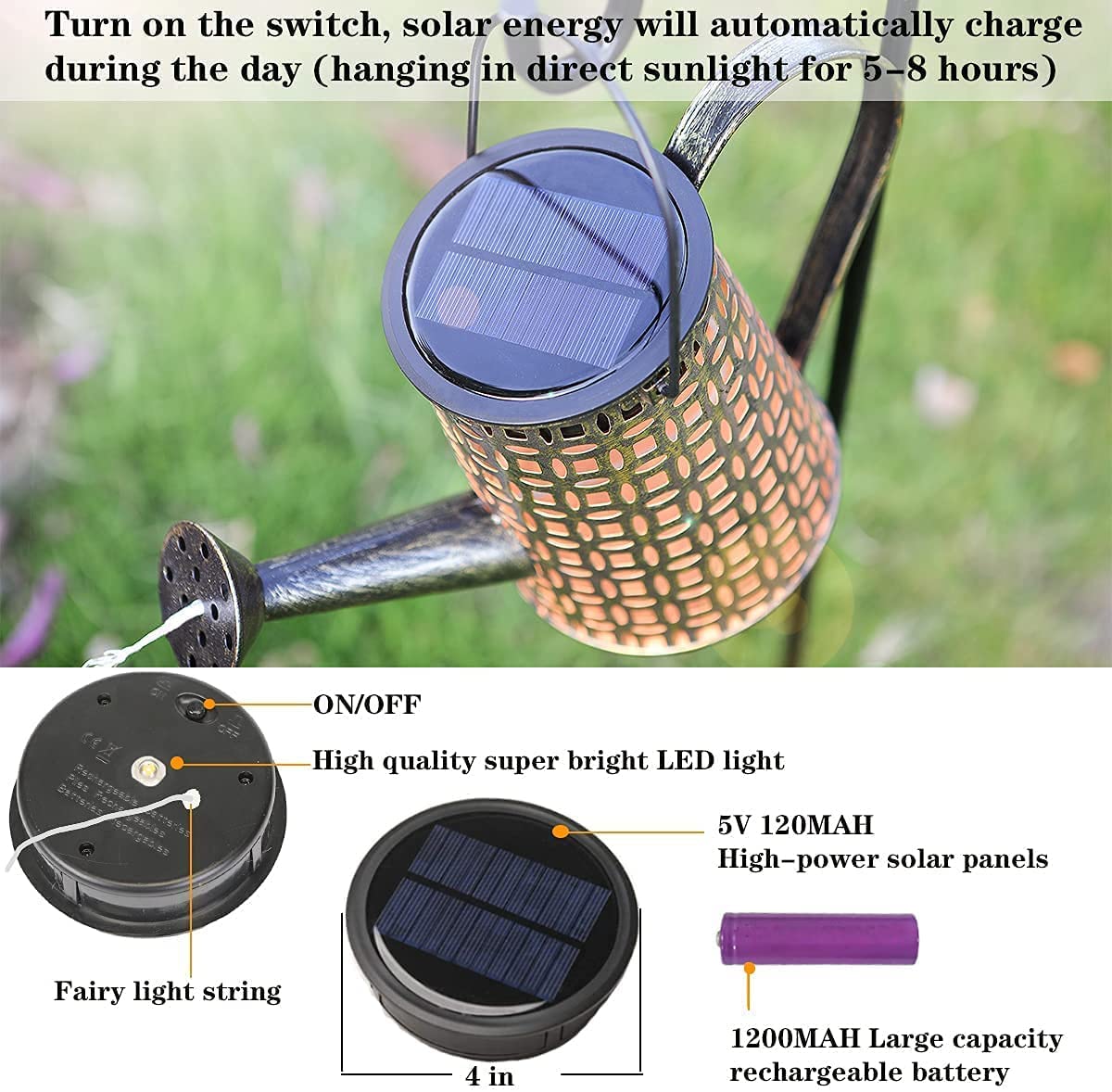 Solar Lights Outdoor Decorative, Metal Solar Watering Can Lights Waterproof, Large Hanging Garden Decor Yard Lights Outside Patio Lawn, Gifts for Mom Grandma Women Birthday Christmas
