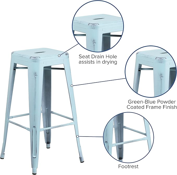 Flash Furniture Kai Commercial Grade 4 Pack 30" High Backless Distressed