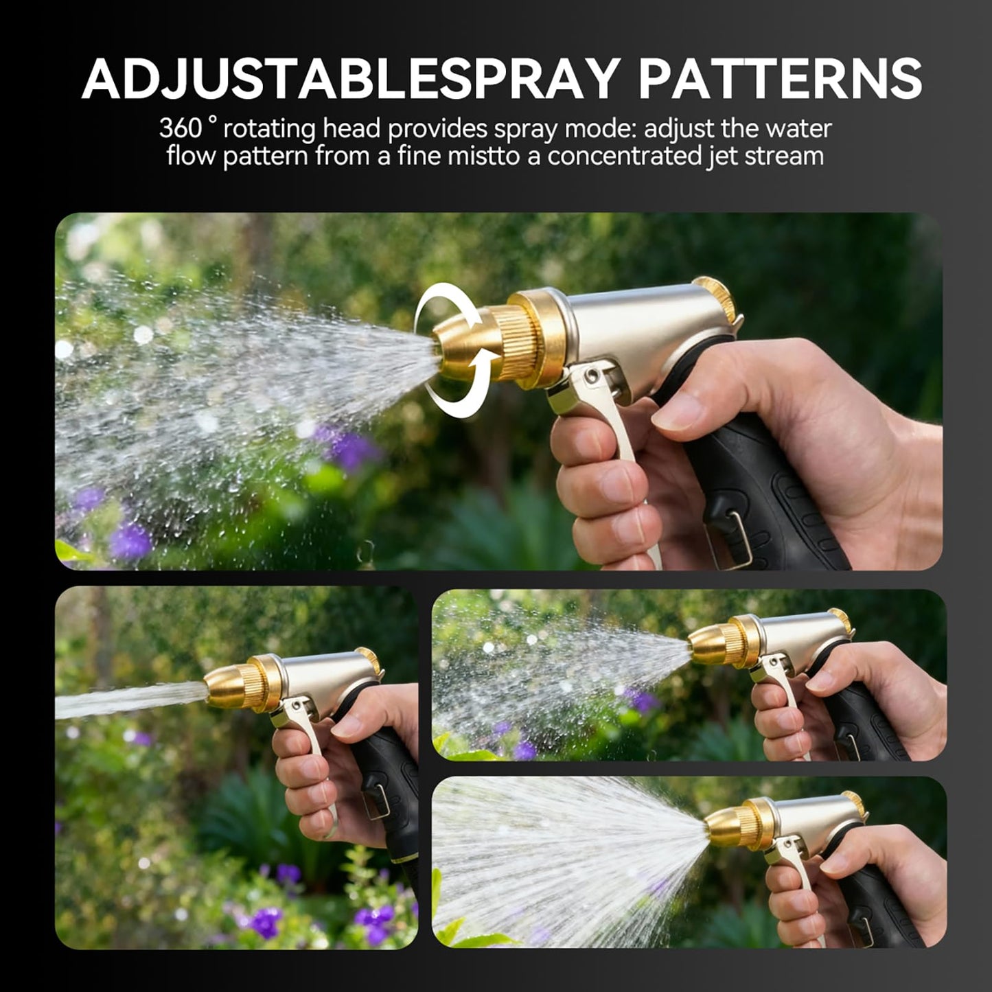 High pressure garden hose nozzle spray，Leak-Proof heavy metal water gun, watering plants and lawn, car washing, yard and pets (Soft Rubber Comfort Grip)