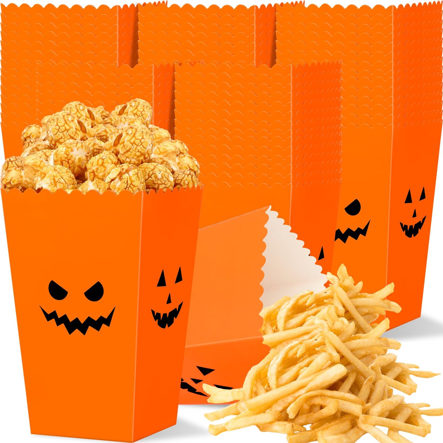 Yeaqee 100 Pcs Halloween Popcorn Boxes - Pumpkin Snack Treat Boxes Candy Cookie Container Decorations Gifts for Kids Adults Party Favor Supplies