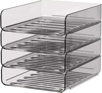 FANXIYQ Clear Paper Organizer - Brown Acrylic Stackable Paper Tray for Desk, 4-Tier Letter Tray Organizer with Smooth Edges and Rounded Corners