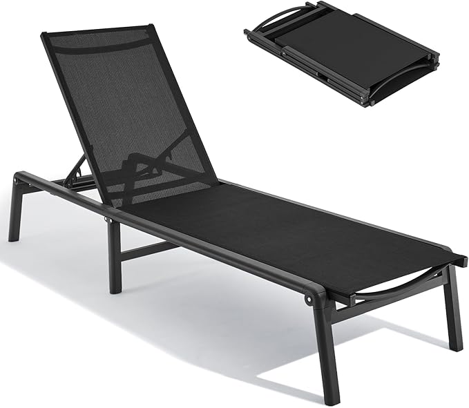 ONBRILL Aluminum Chaise Lounge Chair Outdoor, Foldable & Assembly Free Outdoor