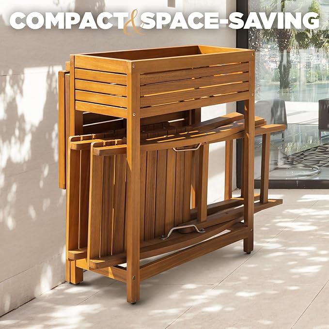 IDZO Natural 3-Piece Bistro Set: Foldable 400lbs Chairs, 220lbs Shelf Table