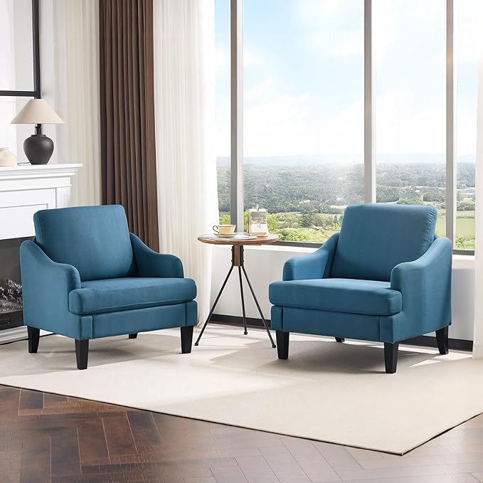 VINGLI Linen Fabric Accent Chairs Set of 2, Comfy Sofa Chair Living Room