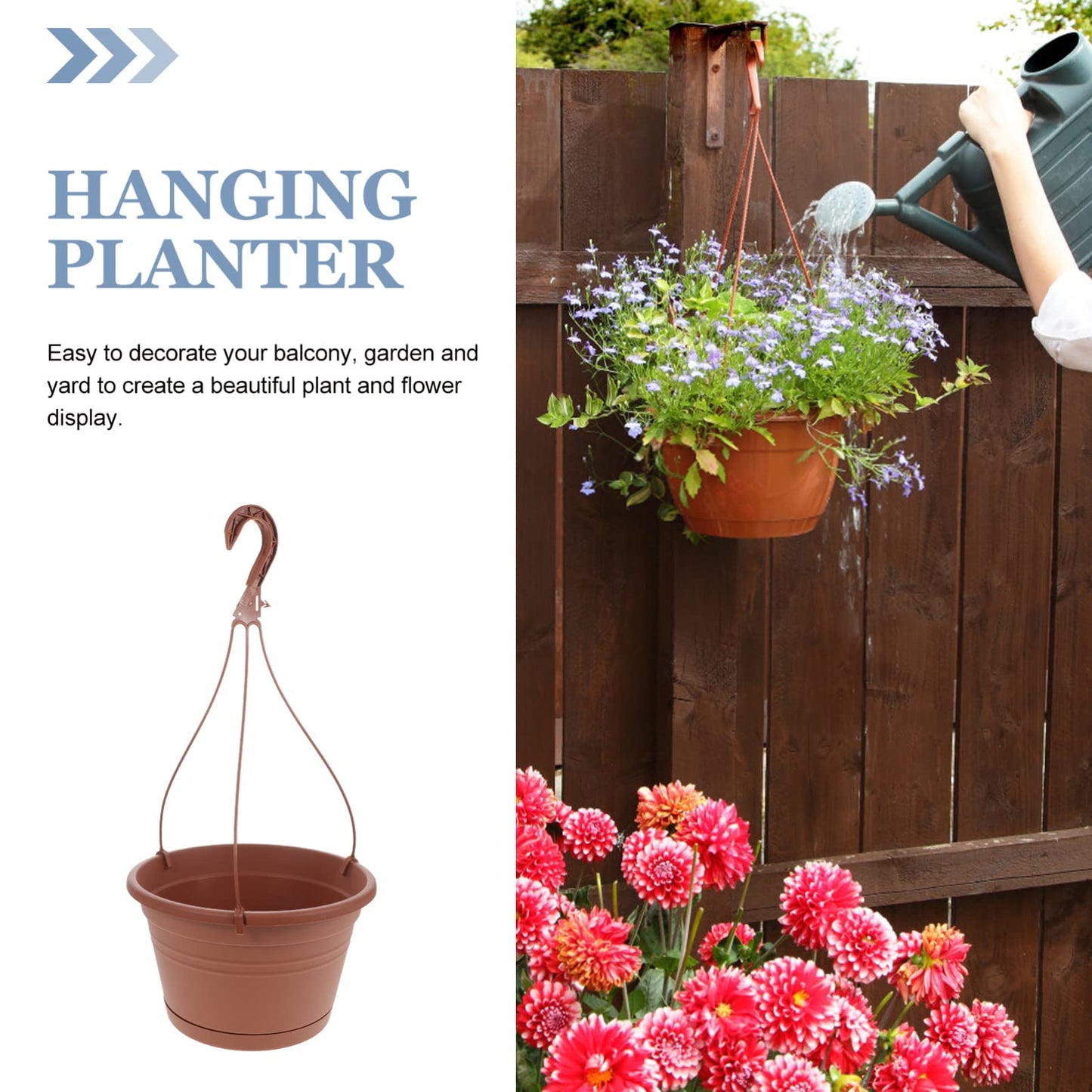 GANAZONO 3pcs Hanging Planters Durable Plastic Hanging Flower Pots with Hooks for Home Balcony Garden Decor
