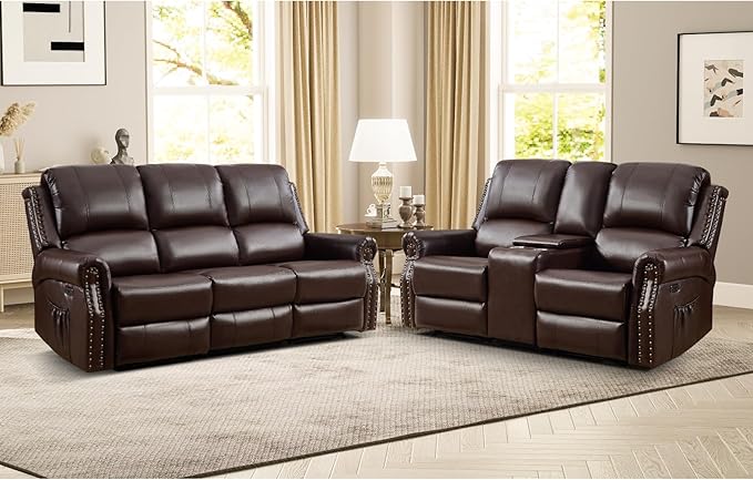 EBELLO 2 Pieces Power Reclining Sofa Set, Faux Leather Reclining Living Room