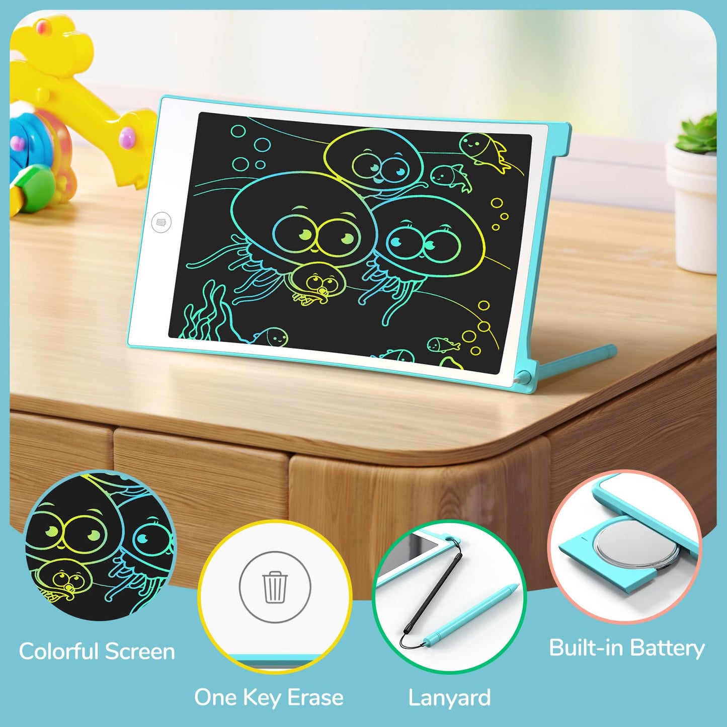 TECJOE LCD Writing Tablet, 8.5 Inch Colorful Doodle Board Drawing Tablet for Kids, Christmas Stocking Stuffers Birthday Gifts Travel Games Toys for Age 3 4 5 6 Boys Girls Toddles